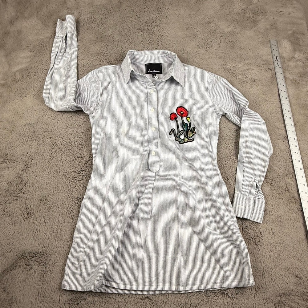 Sam Edelman‎ Shirt Dress Striped Poppy Embroidered Long Sleeve Casual Small